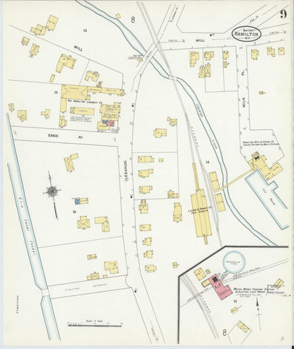 Sanborn Fire Insurance Map from Hamilton, Madison County, New York (1911), Sheet #0009 - Historic Sanborn Fire Insurance Map Print, vintage old map wall art, antique decor, genealogy gift, New York New York map