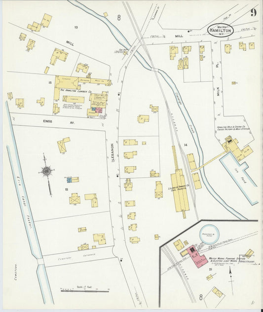 Sanborn Fire Insurance Map from Hamilton, Madison County, New York (1911), Sheet #0009 - Historic Sanborn Fire Insurance Map Print, vintage old map wall art, antique decor, genealogy gift, New York New York map