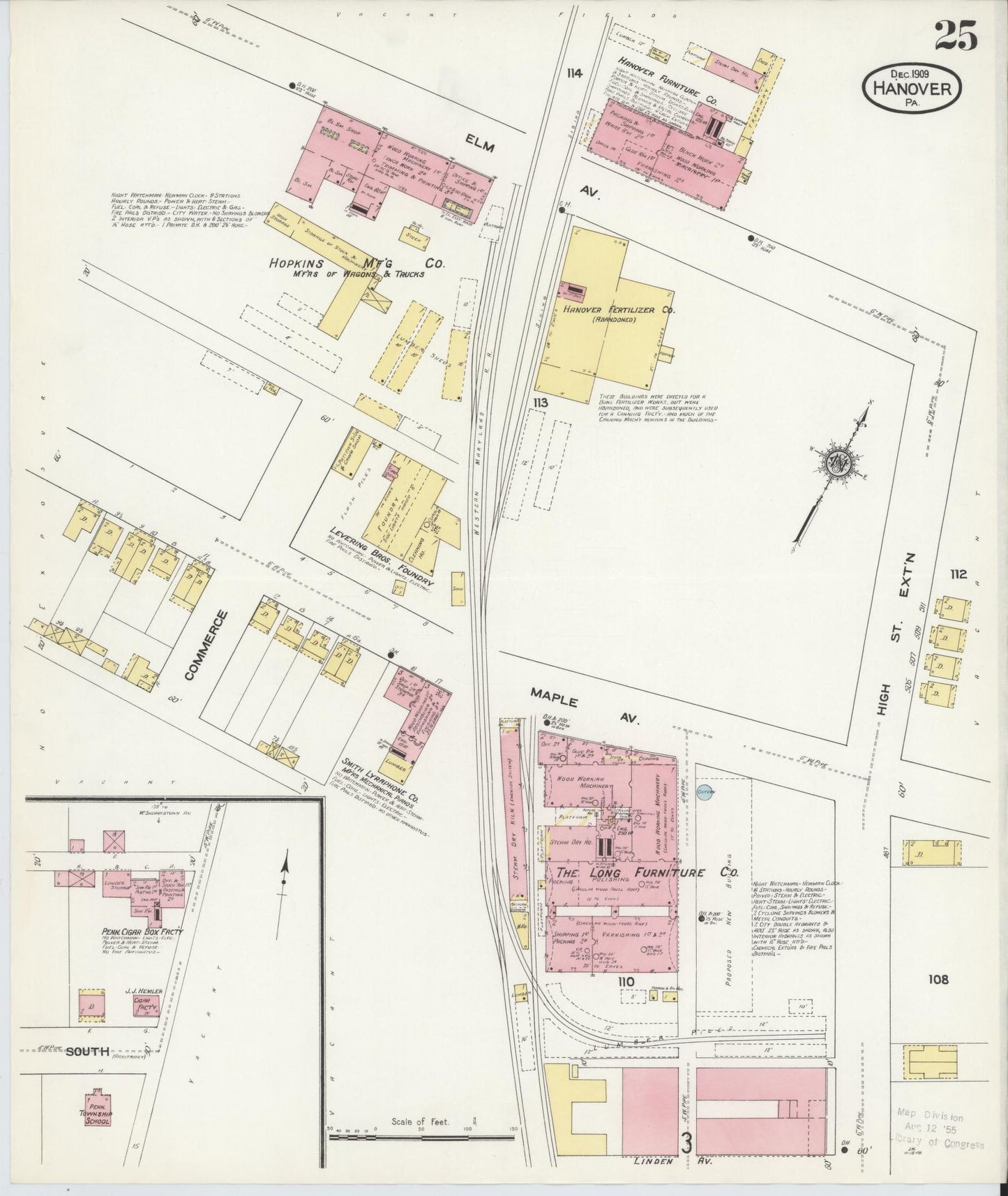 Sanborn Fire Insurance Map from Hanover, York County, Pennsylvania (1909), Sheet #0025 - Historic Sanborn Fire Insurance Map Print, vintage old map wall art, antique decor, genealogy gift, Pennsylvania Pennsylvania map