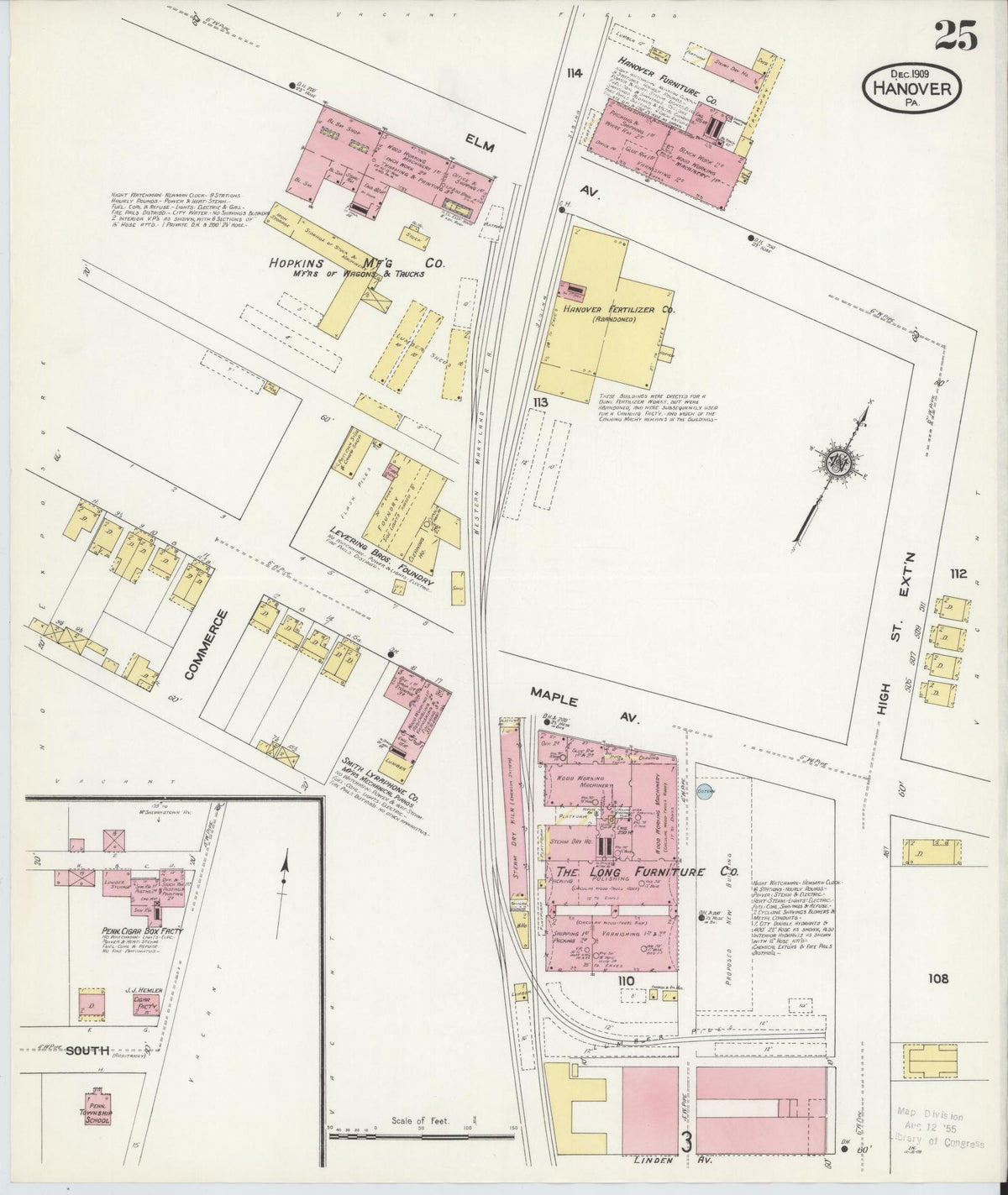 Sanborn Fire Insurance Map from Hanover, York County, Pennsylvania (1909), Sheet #0025 - Historic Sanborn Fire Insurance Map Print, vintage old map wall art, antique decor, genealogy gift, Pennsylvania Pennsylvania map