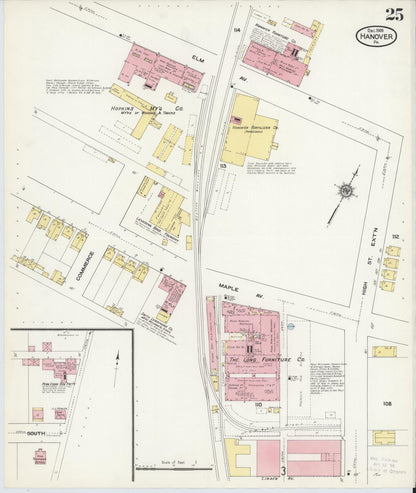 Sanborn Fire Insurance Map from Hanover, York County, Pennsylvania (1909), Sheet #0025 - Historic Sanborn Fire Insurance Map Print, vintage old map wall art, antique decor, genealogy gift, Pennsylvania Pennsylvania map