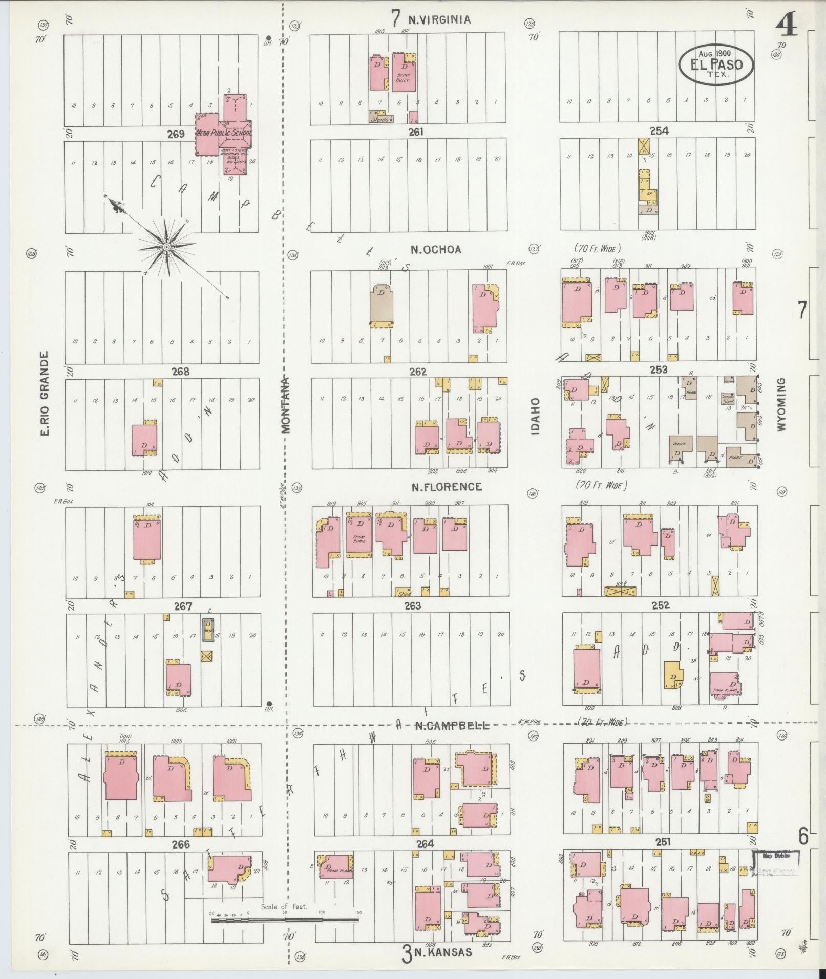 Sanborn Fire Insurance Map from El Paso, El Paso County, Texas (1900), Sheet #0004 - Historic Sanborn Fire Insurance Map Print, vintage old map wall art, antique decor, genealogy gift, Texas Texas map