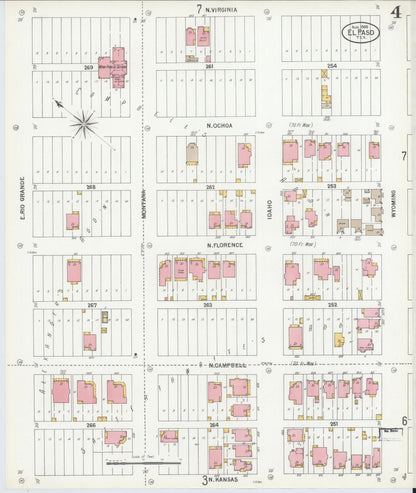 Sanborn Fire Insurance Map from El Paso, El Paso County, Texas (1900), Sheet #0004 - Historic Sanborn Fire Insurance Map Print, vintage old map wall art, antique decor, genealogy gift, Texas Texas map