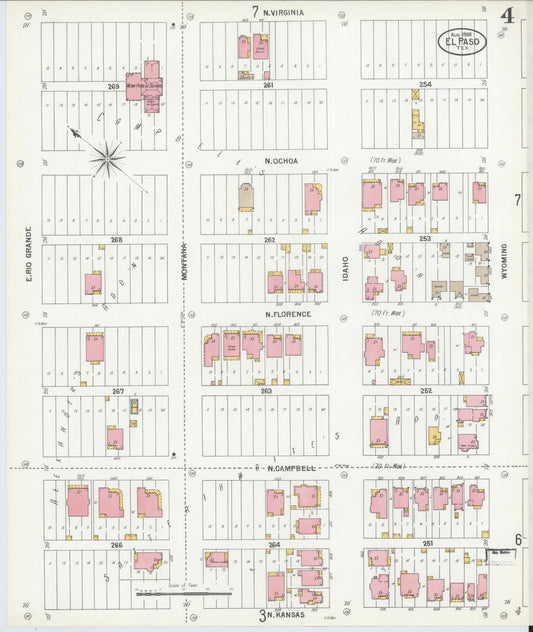 Sanborn Fire Insurance Map from El Paso, El Paso County, Texas (1900), Sheet #0004 - Historic Sanborn Fire Insurance Map Print, vintage old map wall art, antique decor, genealogy gift, Texas Texas map