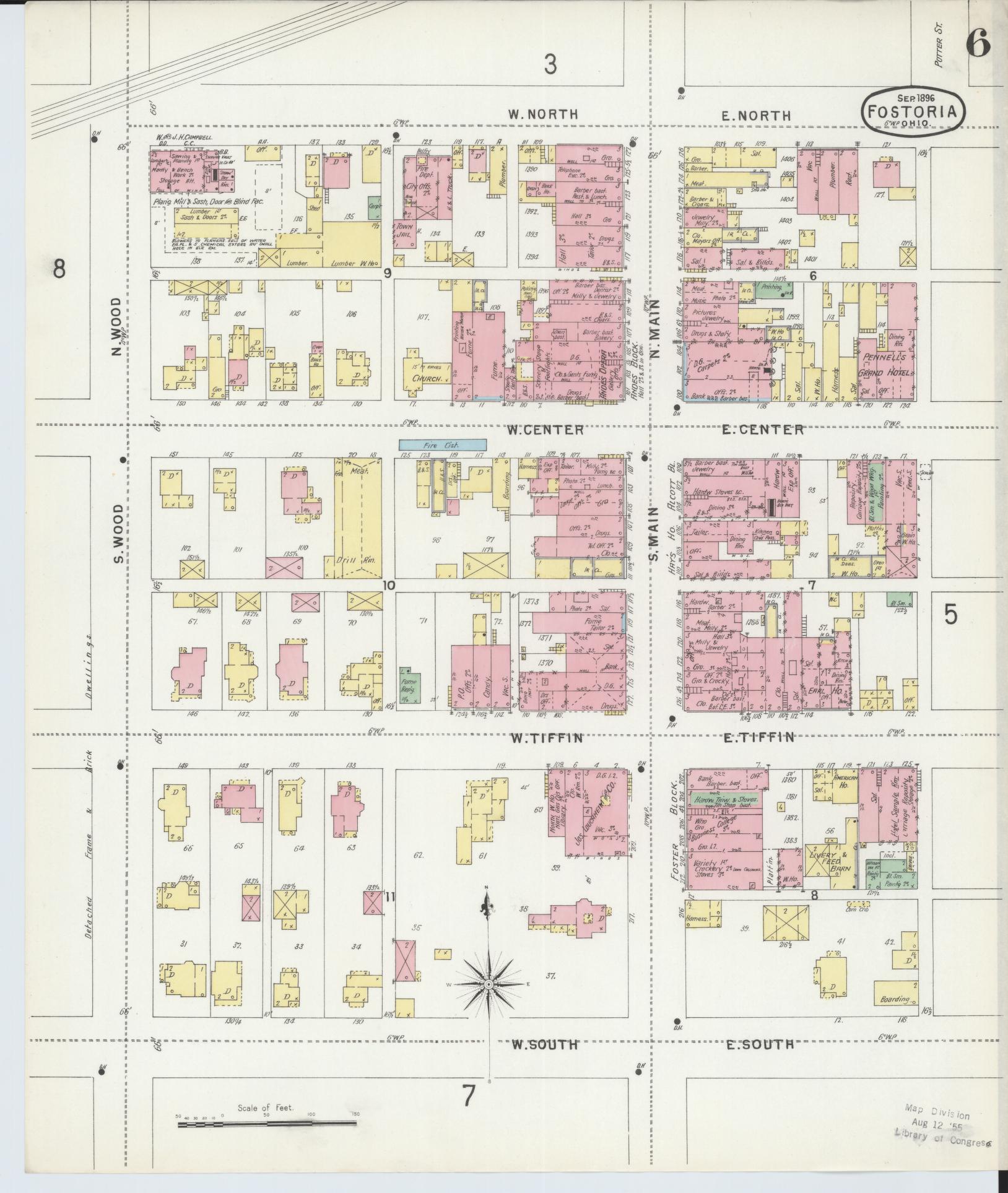 Sanborn Fire Insurance Map from Fostoria, Seneca, Hancock, And Wood Counties, Ohio (1896), Sheet #0006 - Historic Sanborn Fire Insurance Map Print, vintage old map wall art, antique decor, genealogy gift, Ohio Ohio map