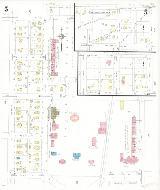 Sanborn Fire Insurance Map from Grinnell, Poweshiek County, Iowa (1932), Sheet #0005 - Historic Sanborn Fire Insurance Map Print, vintage old map wall art