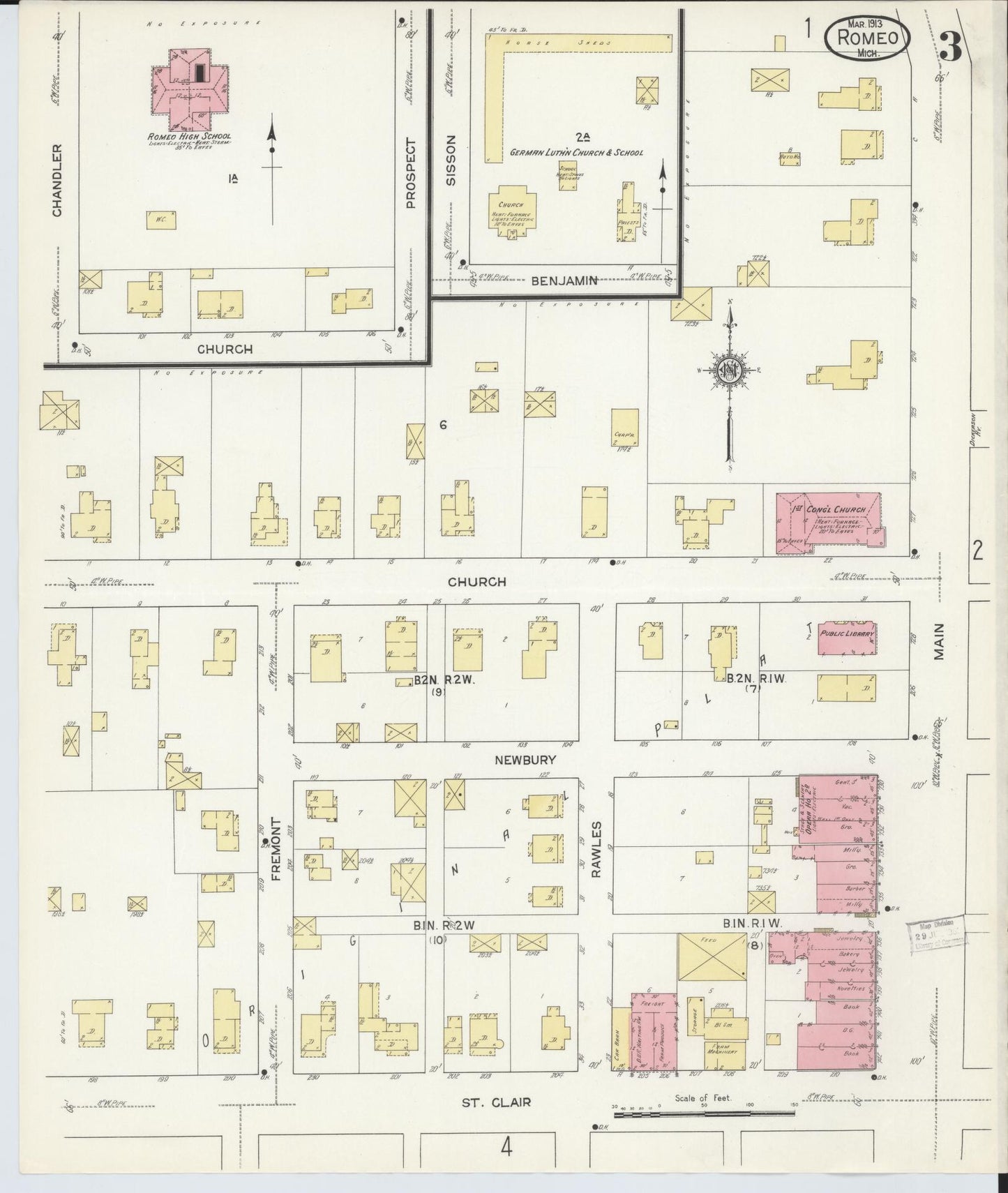 Sanborn Fire Insurance Map from Romeo, Macomb County, Michigan (1913), Sheet #0003 - Complete Map Set gallery image, historic Sanborn map, vintage wall art, Michigan Michigan