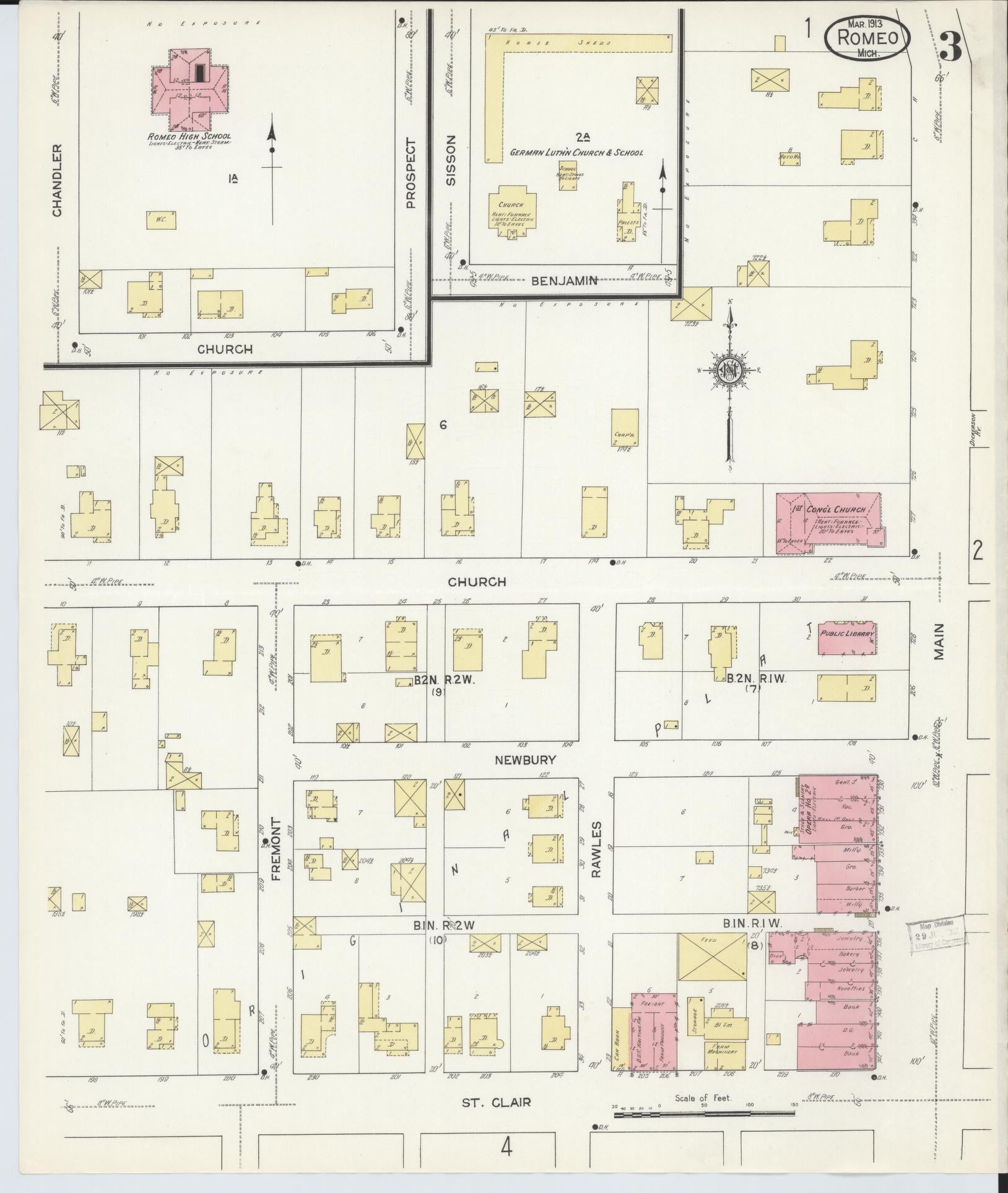 Sanborn Fire Insurance Map from Romeo, Macomb County, Michigan (1913), Sheet #0003 - Complete Map Set gallery image, historic Sanborn map, vintage wall art, Michigan Michigan