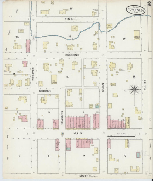 Sanborn Fire Insurance Map from Humboldt, Gibson County, Tennessee (1891), Sheet #0002 - Historic Sanborn Fire Insurance Map Print, vintage old map wall art, antique decor, genealogy gift, Tennessee Tennessee map