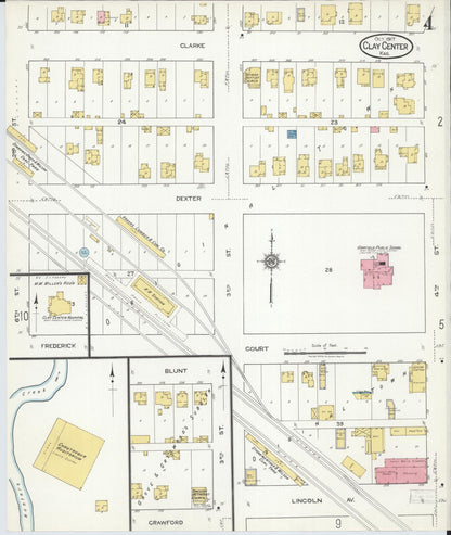 Sanborn Fire Insurance Map from Clay Center, Clay County, Kansas (1917), Sheet #0004 - Complete Map Set gallery image, historic Sanborn map, vintage wall art, Kansas Kansas
