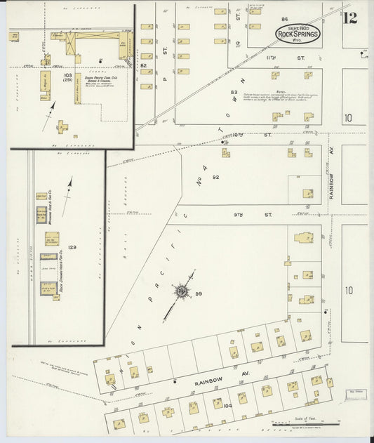 Sanborn Fire Insurance Map from Rock Springs, Sweetwater County, Wyoming (1920), Sheet #0012 - Historic Sanborn Fire Insurance Map Print, vintage old map wall art, antique decor, genealogy gift, Wyoming Wyoming map