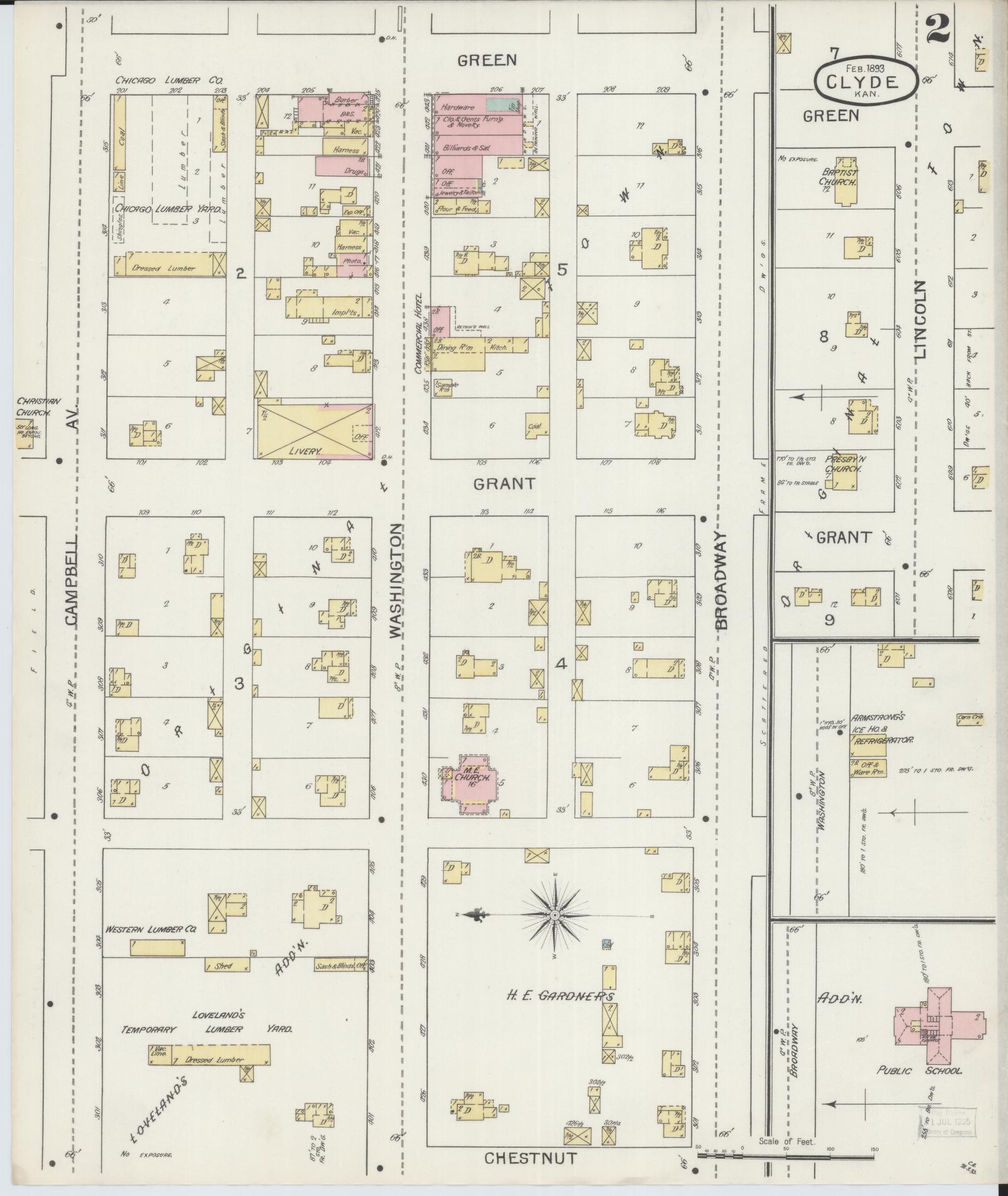 Sanborn Fire Insurance Map from Clyde, Cloud County, Kansas (1893), Sheet #0002 - Complete Map Set gallery image, historic Sanborn map, vintage wall art, Kansas Kansas