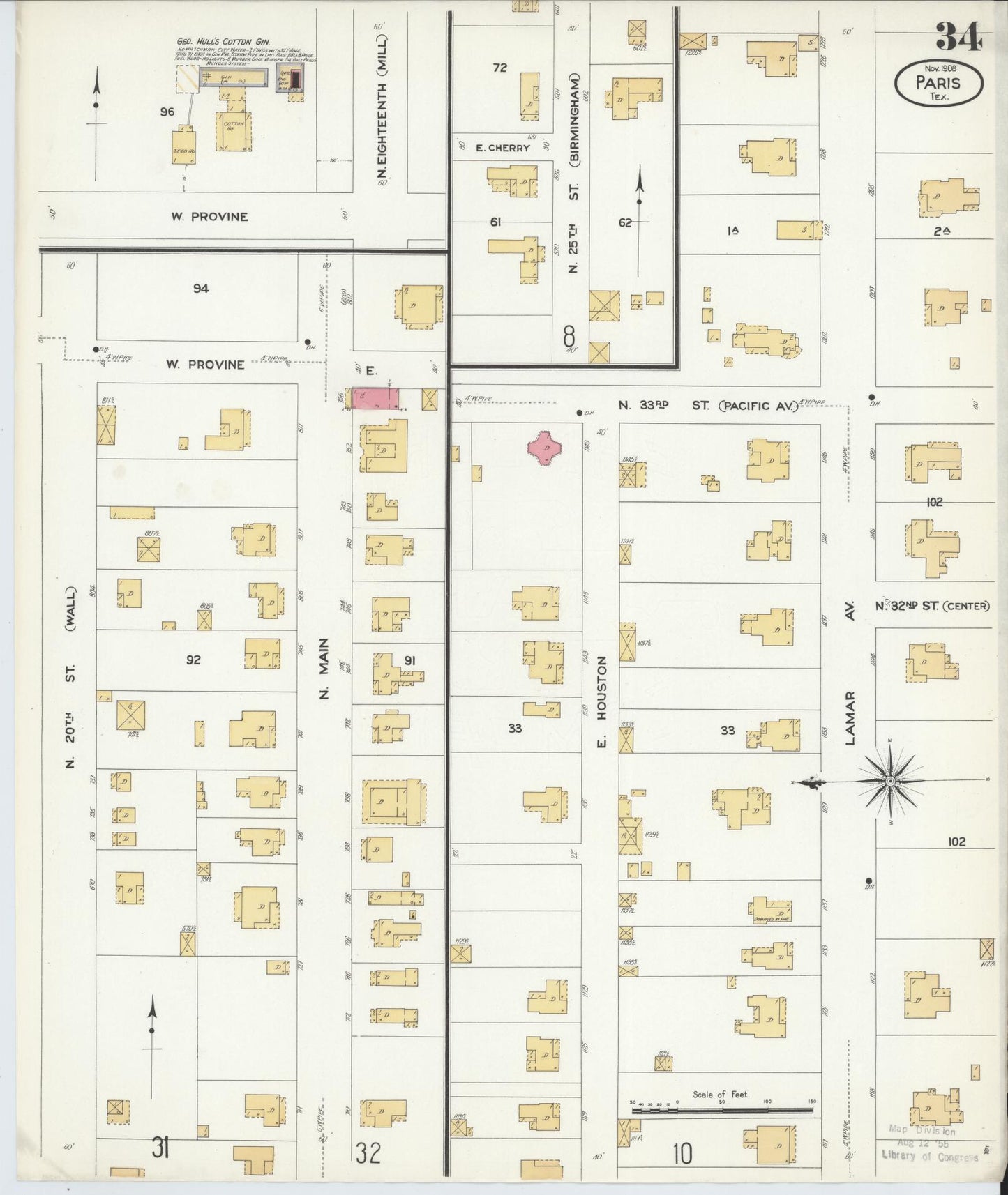 Sanborn Fire Insurance Map from Paris, Lamar County, Texas (1908), Sheet #0034 - Complete Map Set gallery image, historic Sanborn map, vintage wall art, Texas Texas