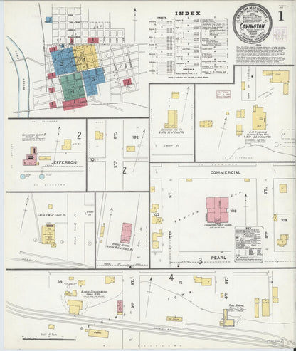 Sanborn Fire Insurance Map from Covington, Fountain County, Indiana (1905), Sheet #0001 - Historic Sanborn Fire Insurance Map Print, vintage old map wall art, antique decor, genealogy gift, Indiana Indiana map