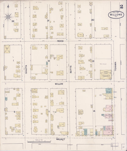 Sanborn Fire Insurance Map from Willows, Glenn County, California (1889), Sheet #0002 - Complete Map Set gallery image, historic Sanborn map, vintage wall art, California California