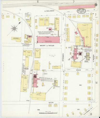 Sanborn Fire Insurance Map from Wilson, Wilson County, North Carolina (1908), Sheet #0009 - Historic Sanborn Fire Insurance Map Print, vintage old map wall art, antique decor, genealogy gift, North Carolina North Carolina map