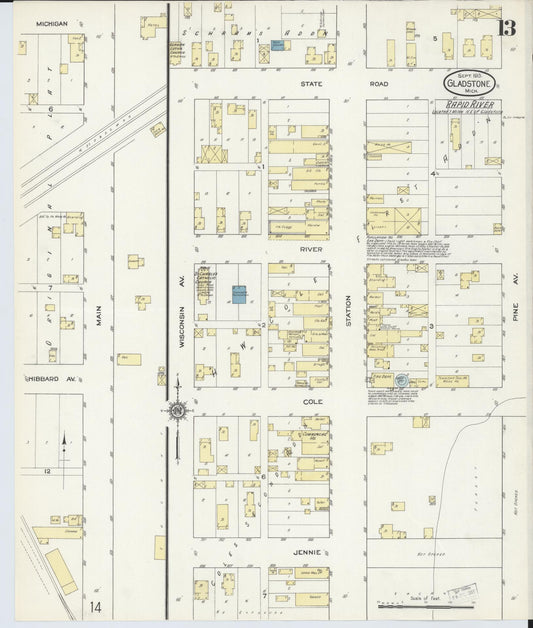Sanborn Fire Insurance Map from Gladstone, Delta County, Michigan (1913), Sheet #0013 - Historic Sanborn Fire Insurance Map Print, vintage old map wall art, antique decor, genealogy gift, Michigan Michigan map