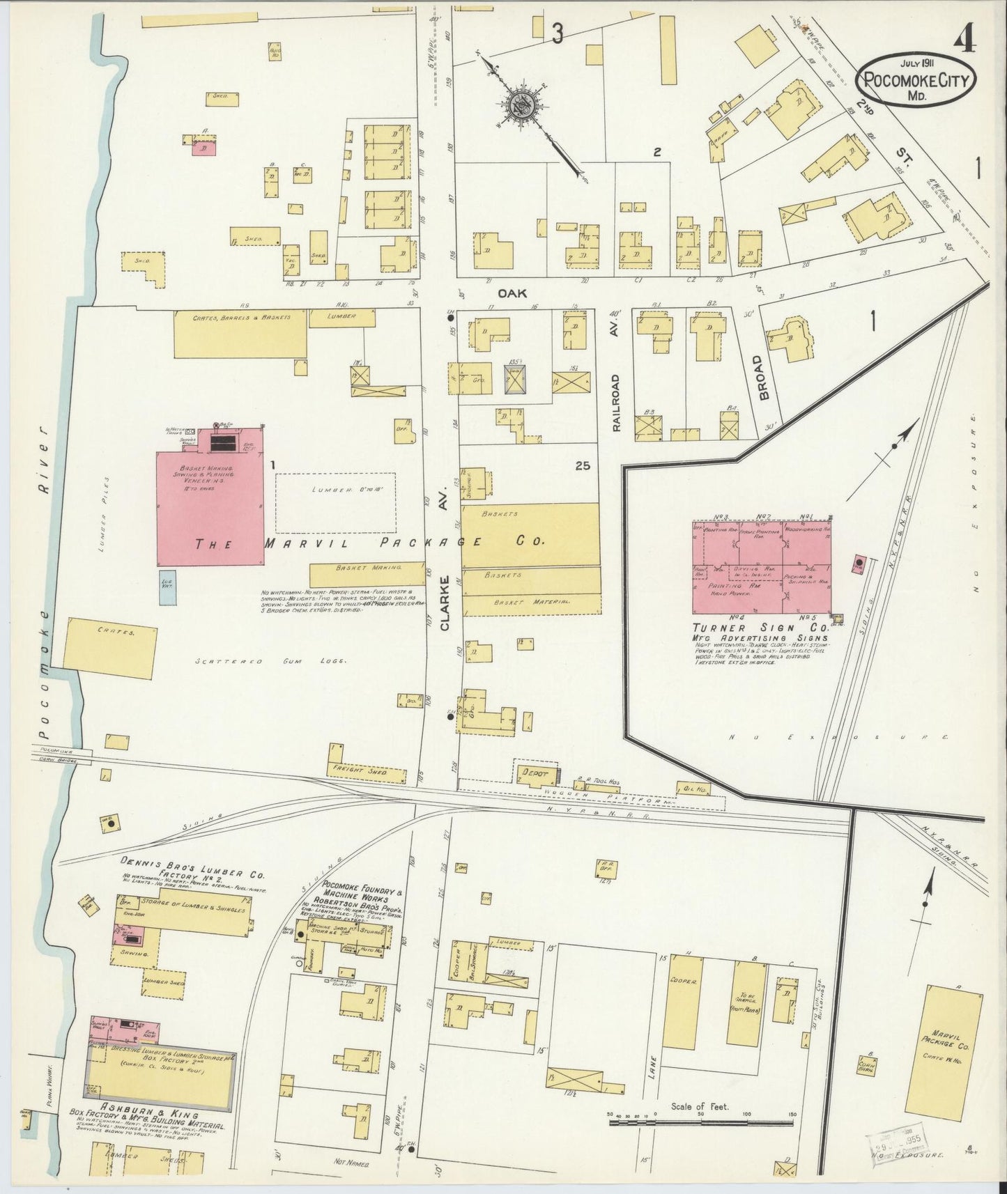 Sanborn Fire Insurance Map from Pocomoke City, Worcester County, Maryland (1911), Sheet #0004 - Historic Sanborn Fire Insurance Map Print, vintage old map wall art