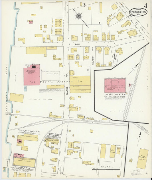 Sanborn Fire Insurance Map from Pocomoke City, Worcester County, Maryland (1911), Sheet #0004 - Historic Sanborn Fire Insurance Map Print, vintage old map wall art