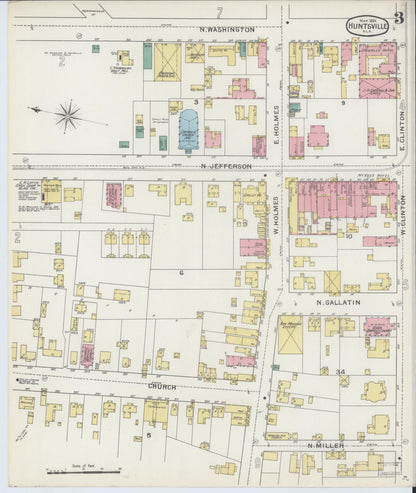 Sanborn Fire Insurance Map from Huntsville, Madison County, Alabama (1894), Sheet #0003 - Complete Map Set gallery image, historic Sanborn map, vintage wall art, Alabama Alabama