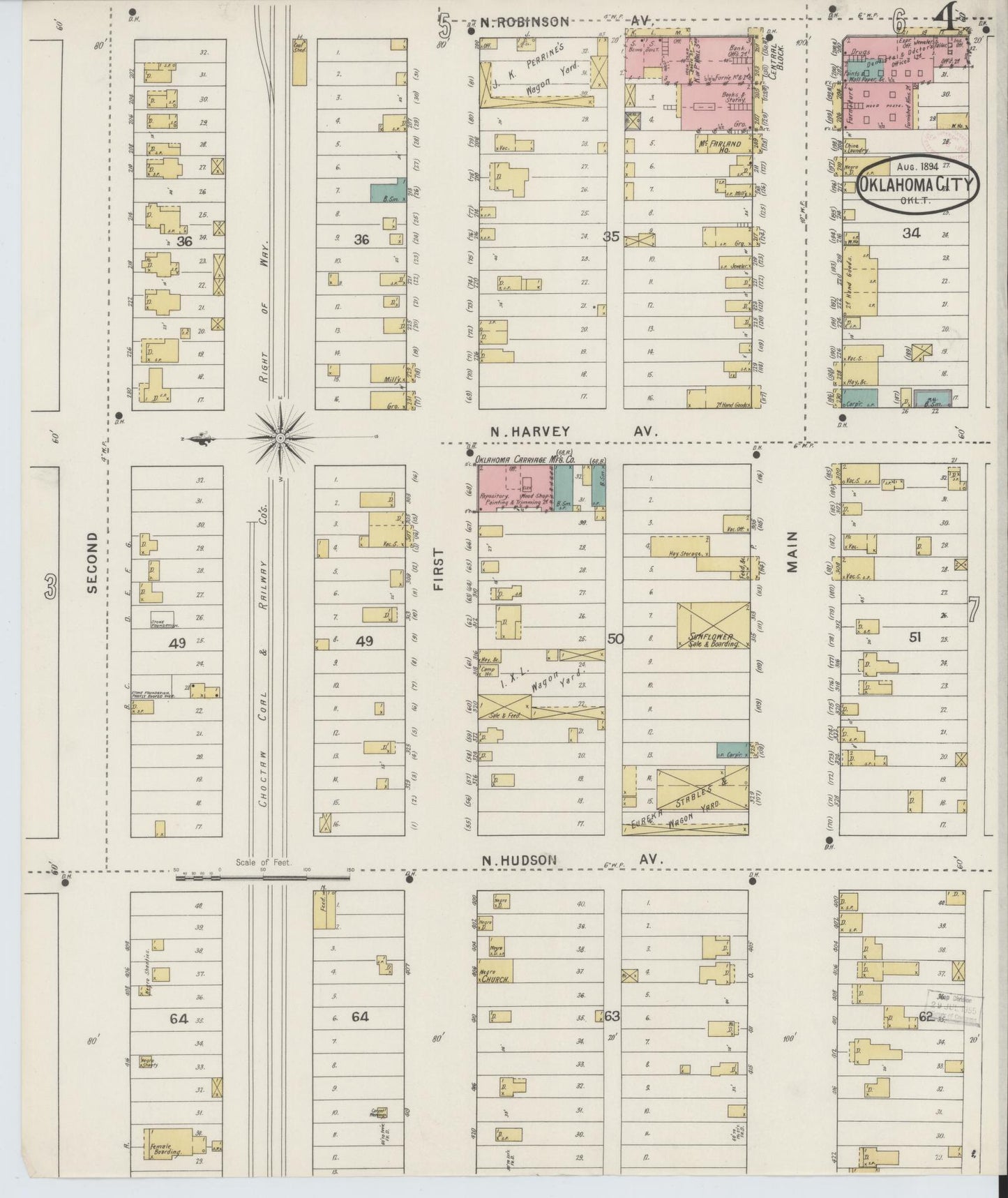 Sanborn Fire Insurance Map from Oklahoma City, Oklahoma County, Oklahoma (1894), Sheet #0004 - Complete Map Set gallery image, historic Sanborn map, vintage wall art, Oklahoma City Oklahoma