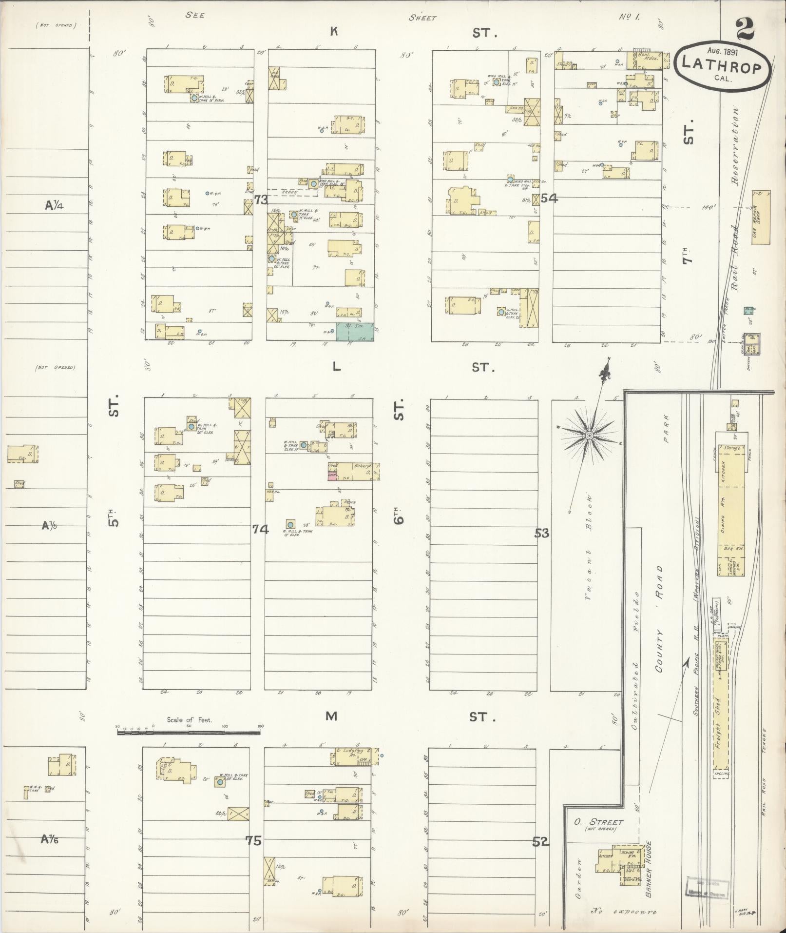 Sanborn Fire Insurance Map from Lathrop, San Joaquin County, California (1891), Sheet #0002 - Historic Sanborn Fire Insurance Map Print, vintage old map wall art, antique decor, genealogy gift, California California map