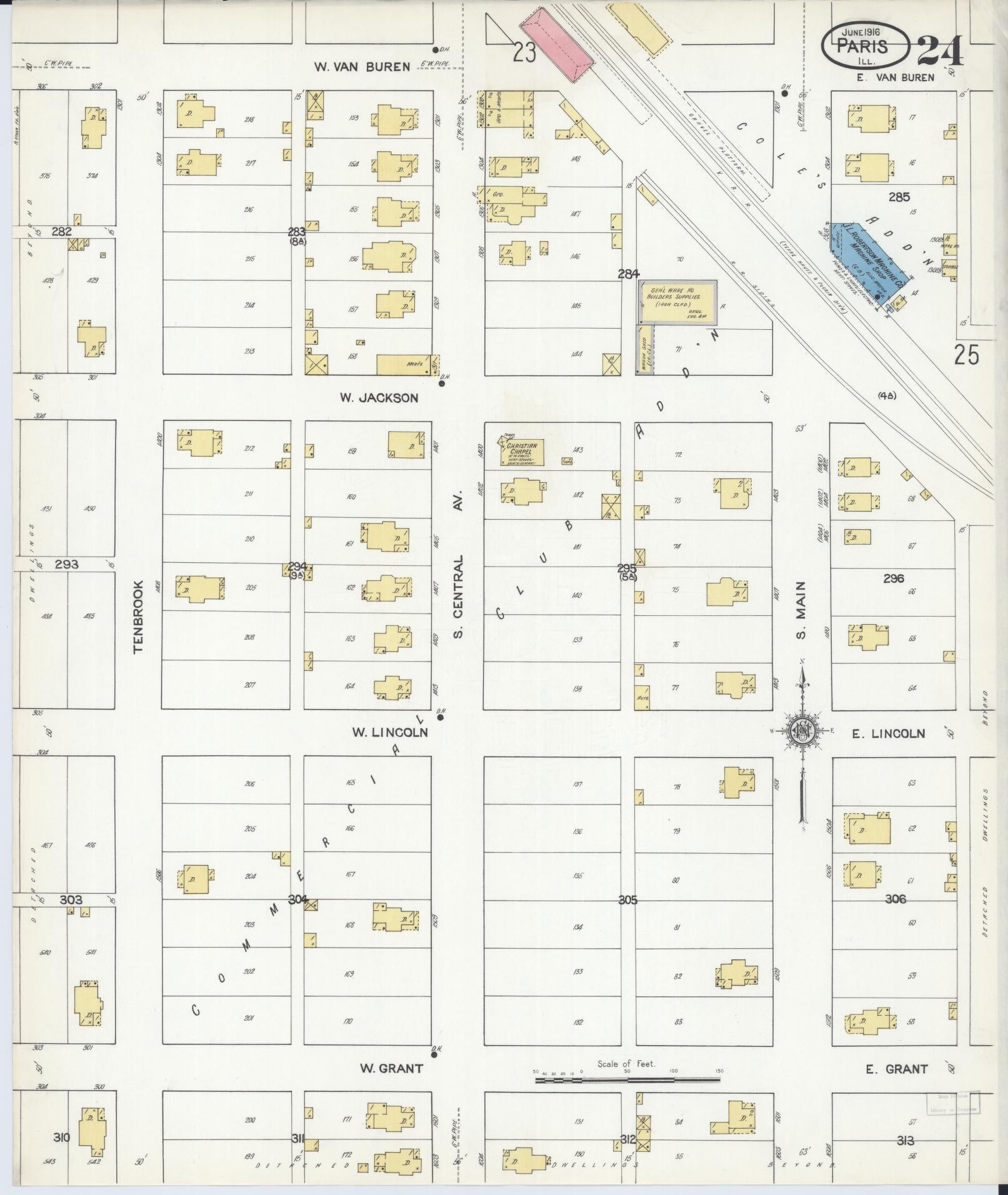 Sanborn Fire Insurance Map from Paris, Edgar County, Illinois (1916), Sheet #0024 - Historic Sanborn Fire Insurance Map Print, vintage old map wall art, antique decor, genealogy gift, Illinois Illinois map