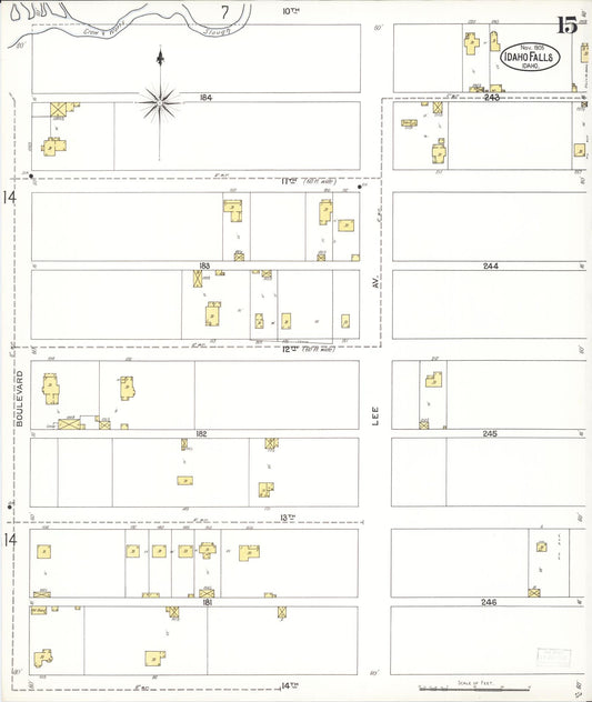 Sanborn Fire Insurance Map from Idaho Falls, Bonneville County, Idaho (1905), Sheet #0015 - Historic Sanborn Fire Insurance Map Print, vintage old map wall art, antique decor, genealogy gift, Idaho Idaho map