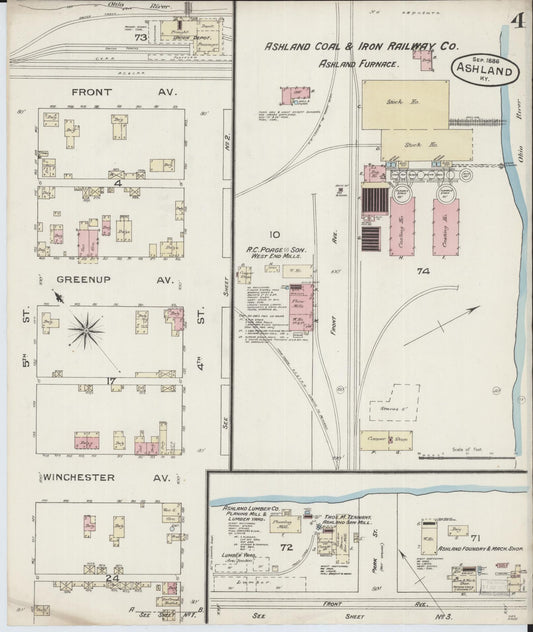 Sanborn Fire Insurance Map from Ashland, Boyd County, Kentucky (1886), Sheet #0004 - Historic Sanborn Fire Insurance Map Print, vintage old map wall art, antique decor, genealogy gift, Kentucky Kentucky map