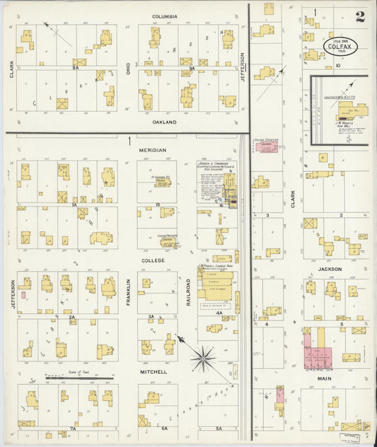 Sanborn Fire Insurance Map from Colfax, Clinton County, Indiana (1909), Sheet #0002 - Historic Sanborn Fire Insurance Map Print, vintage old map wall art, antique decor, genealogy gift, Indiana Indiana map