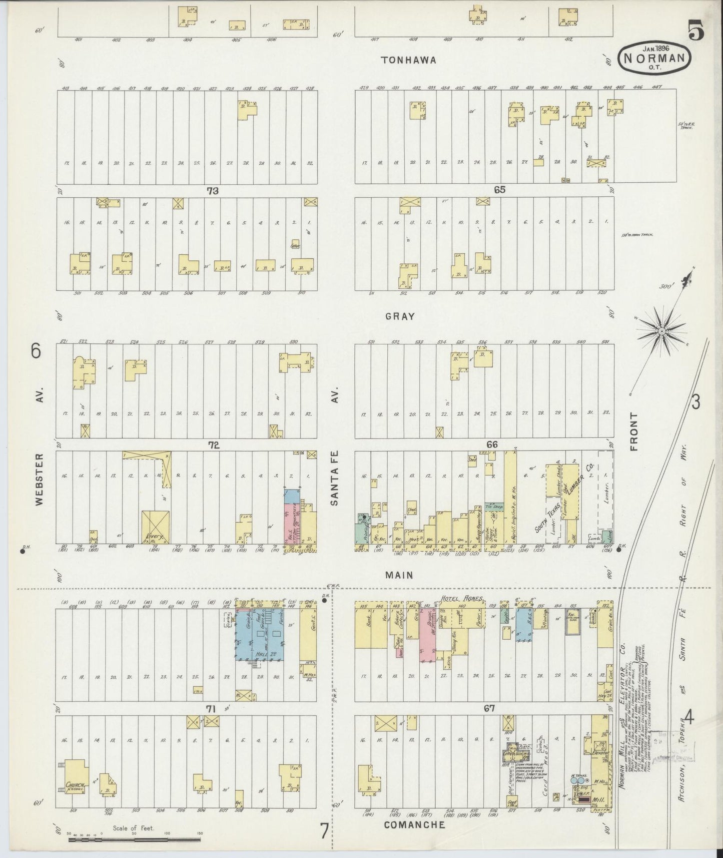 Sanborn Fire Insurance Map from Norman, Cleveland County, Oklahoma (1896), Sheet #0005 - Complete Map Set gallery image, historic Sanborn map, vintage wall art, Oklahoma Oklahoma
