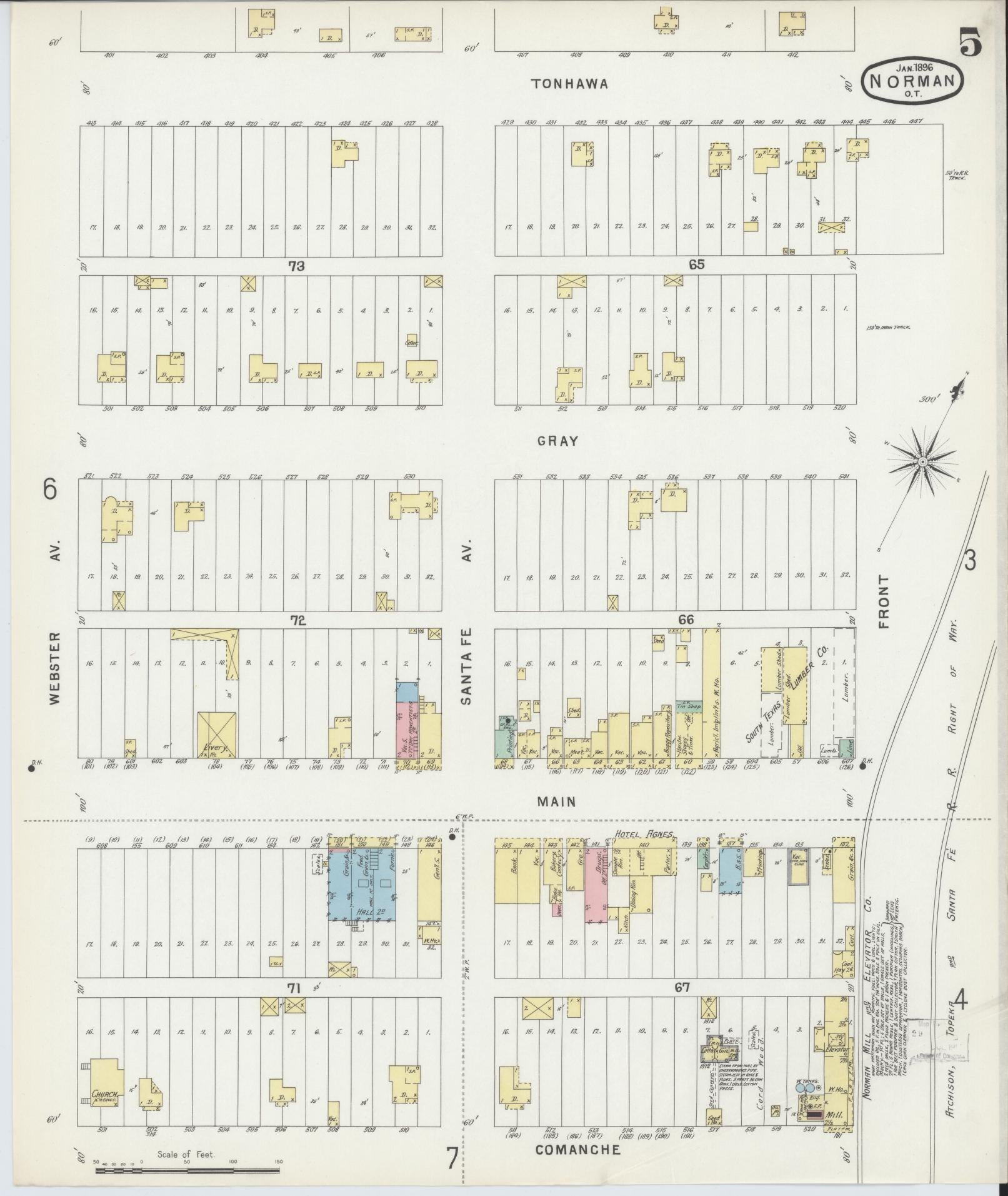 Sanborn Fire Insurance Map from Norman, Cleveland County, Oklahoma (1896), Sheet #0005 - Complete Map Set gallery image, historic Sanborn map, vintage wall art, Oklahoma Oklahoma