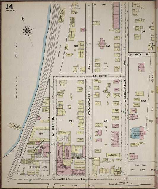 Sanborn Fire Insurance Map from Yonkers, Westchester County, New York (1886), Sheet #0014 - Historic Sanborn Fire Insurance Map Print, vintage old map wall art, antique decor, genealogy gift, New York New York map