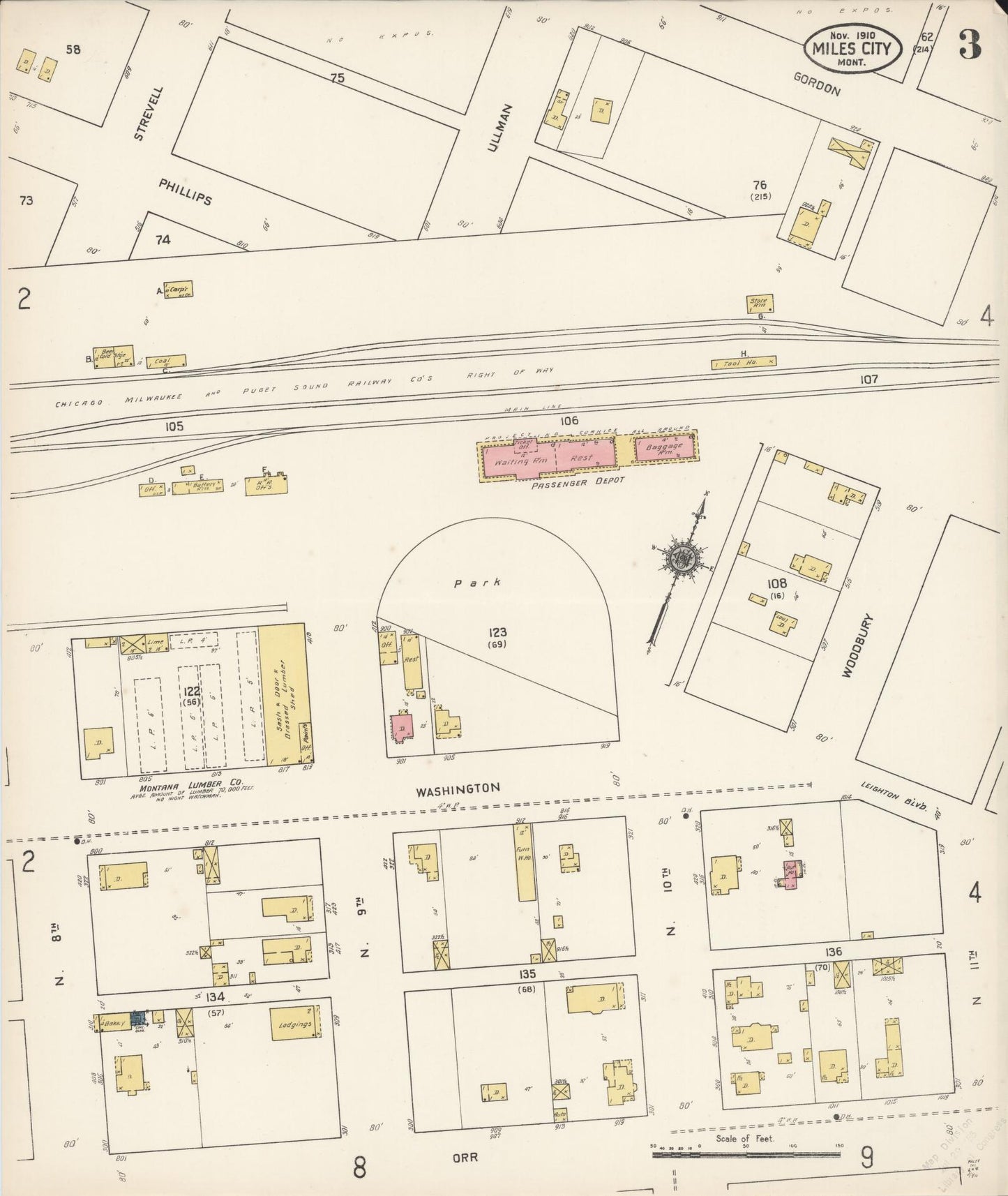 Sanborn Fire Insurance Map from Miles City, Custer County, Montana (1910), Sheet #0003 - Complete Map Set gallery image, historic Sanborn map, vintage wall art, Montana Montana