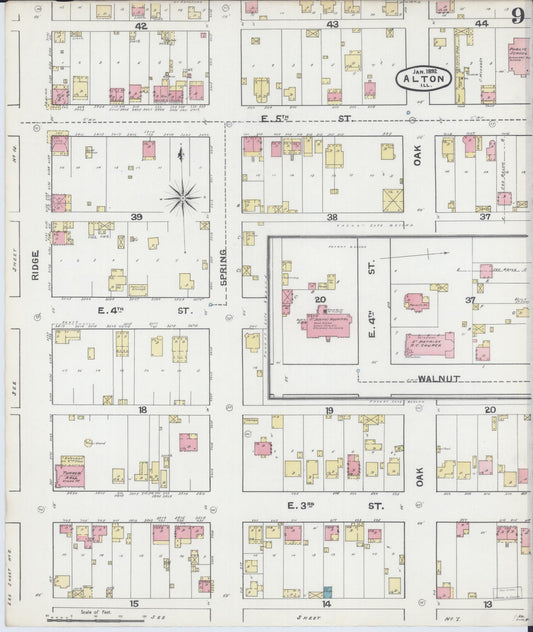 Sanborn Fire Insurance Map from Alton, Madison County, Illinois (1892), Sheet #0009 - Historic Sanborn Fire Insurance Map Print, vintage old map wall art, antique decor, genealogy gift, Illinois Illinois map