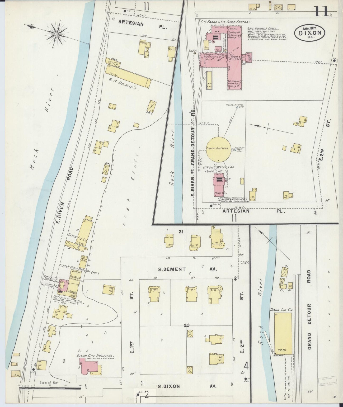 Sanborn Fire Insurance Map from Dixon, Lee County, Illinois (1897), Sheet #0011 - Complete Map Set gallery image, historic Sanborn map, vintage wall art, Illinois Illinois