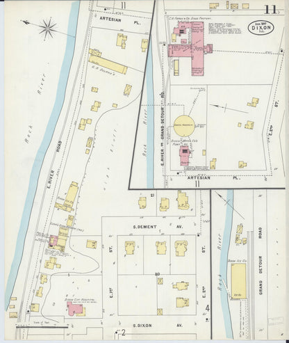 Sanborn Fire Insurance Map from Dixon, Lee County, Illinois (1897), Sheet #0011 - Complete Map Set gallery image, historic Sanborn map, vintage wall art, Illinois Illinois