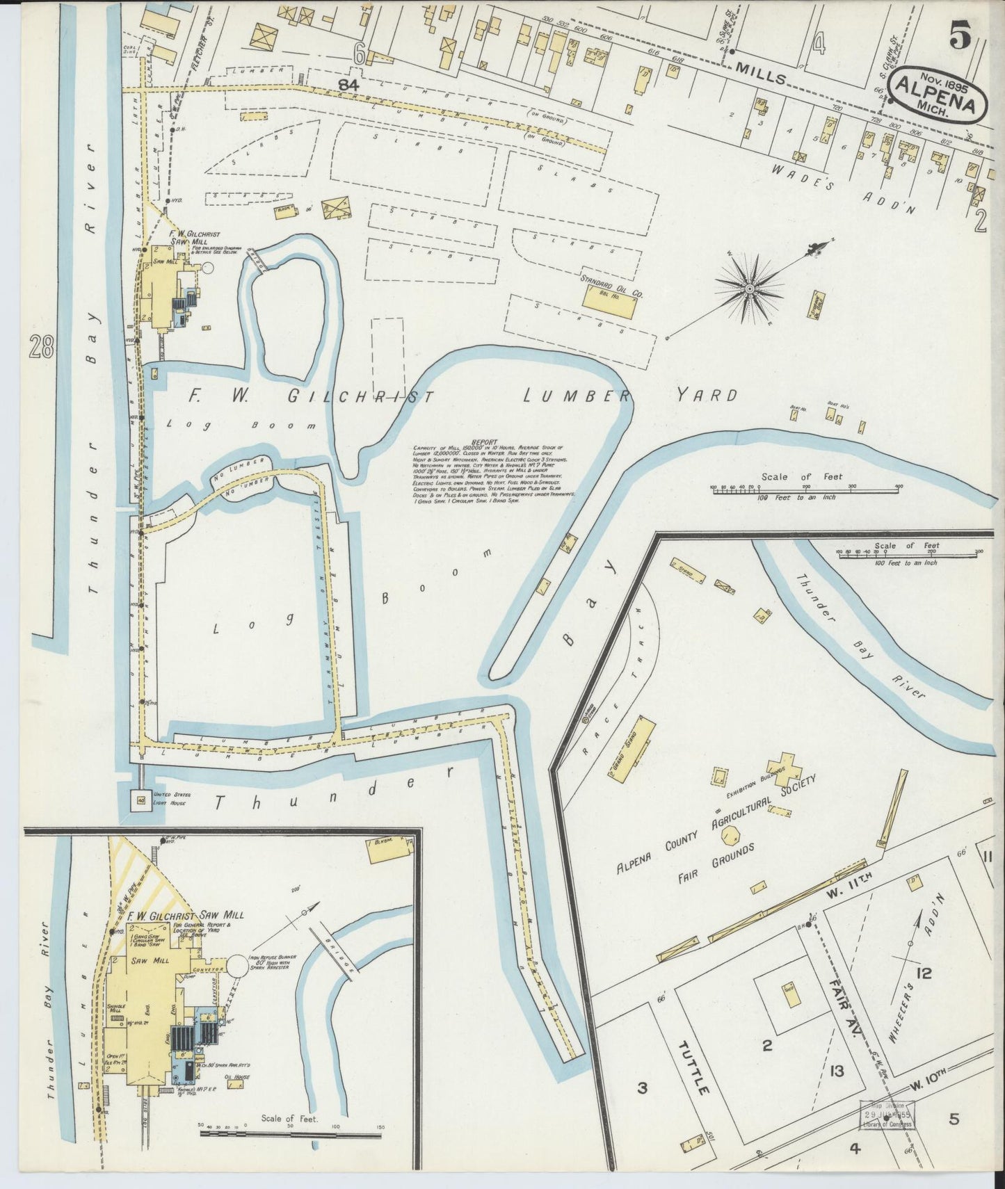 Sanborn Fire Insurance Map from Alpena, Alpena County, Michigan (1895), Sheet #0005 - Historic Sanborn Fire Insurance Map Print, vintage old map wall art, antique decor, genealogy gift, Michigan Michigan map