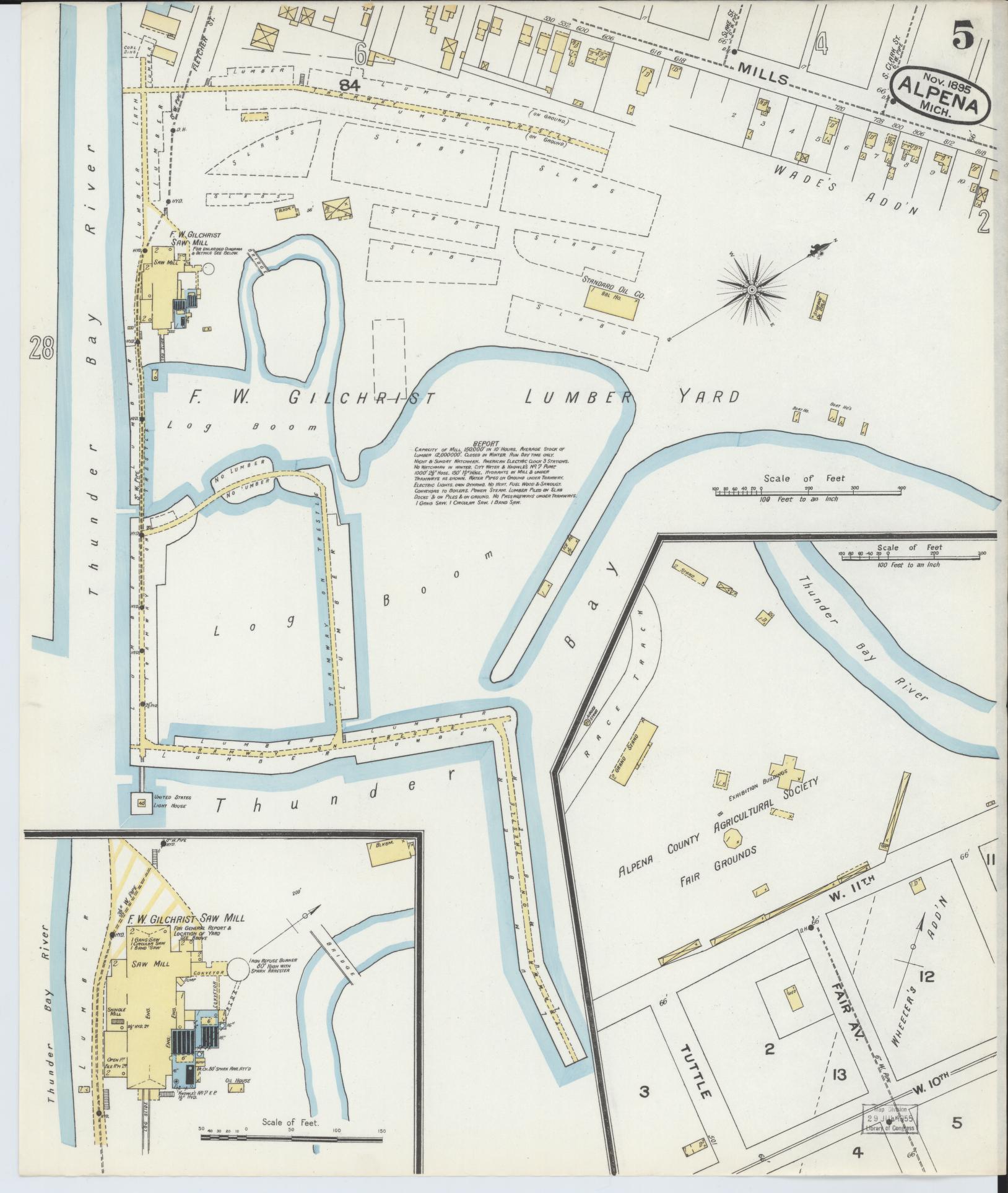 Sanborn Fire Insurance Map from Alpena, Alpena County, Michigan (1895), Sheet #0005 - Historic Sanborn Fire Insurance Map Print, vintage old map wall art, antique decor, genealogy gift, Michigan Michigan map