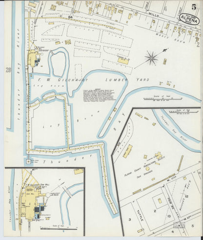 Sanborn Fire Insurance Map from Alpena, Alpena County, Michigan (1895), Sheet #0005 - Historic Sanborn Fire Insurance Map Print, vintage old map wall art, antique decor, genealogy gift, Michigan Michigan map