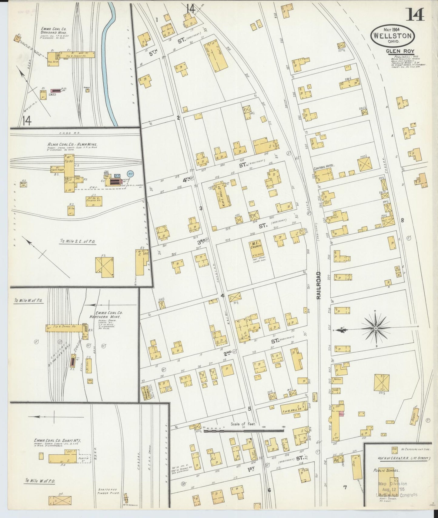 Sanborn Fire Insurance Map from Wellston, Jackson County, Ohio (1904), Sheet #0014 - Historic Sanborn Fire Insurance Map Print, vintage old map wall art, antique decor, genealogy gift, Ohio Ohio map