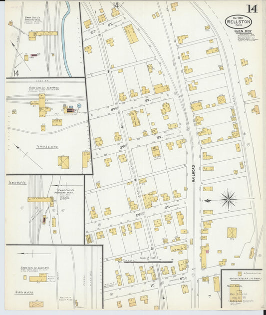 Sanborn Fire Insurance Map from Wellston, Jackson County, Ohio (1904), Sheet #0014 - Historic Sanborn Fire Insurance Map Print, vintage old map wall art, antique decor, genealogy gift, Ohio Ohio map