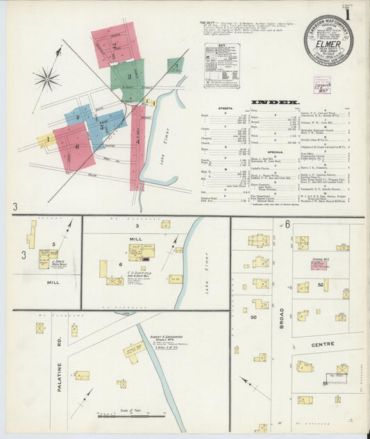 Sanborn Fire Insurance Map from Elmer, Salem County, New Jersey (1908), Sheet #0001 - Historic Sanborn Fire Insurance Map Print, vintage old map wall art, antique decor, genealogy gift, New Jersey New Jersey map