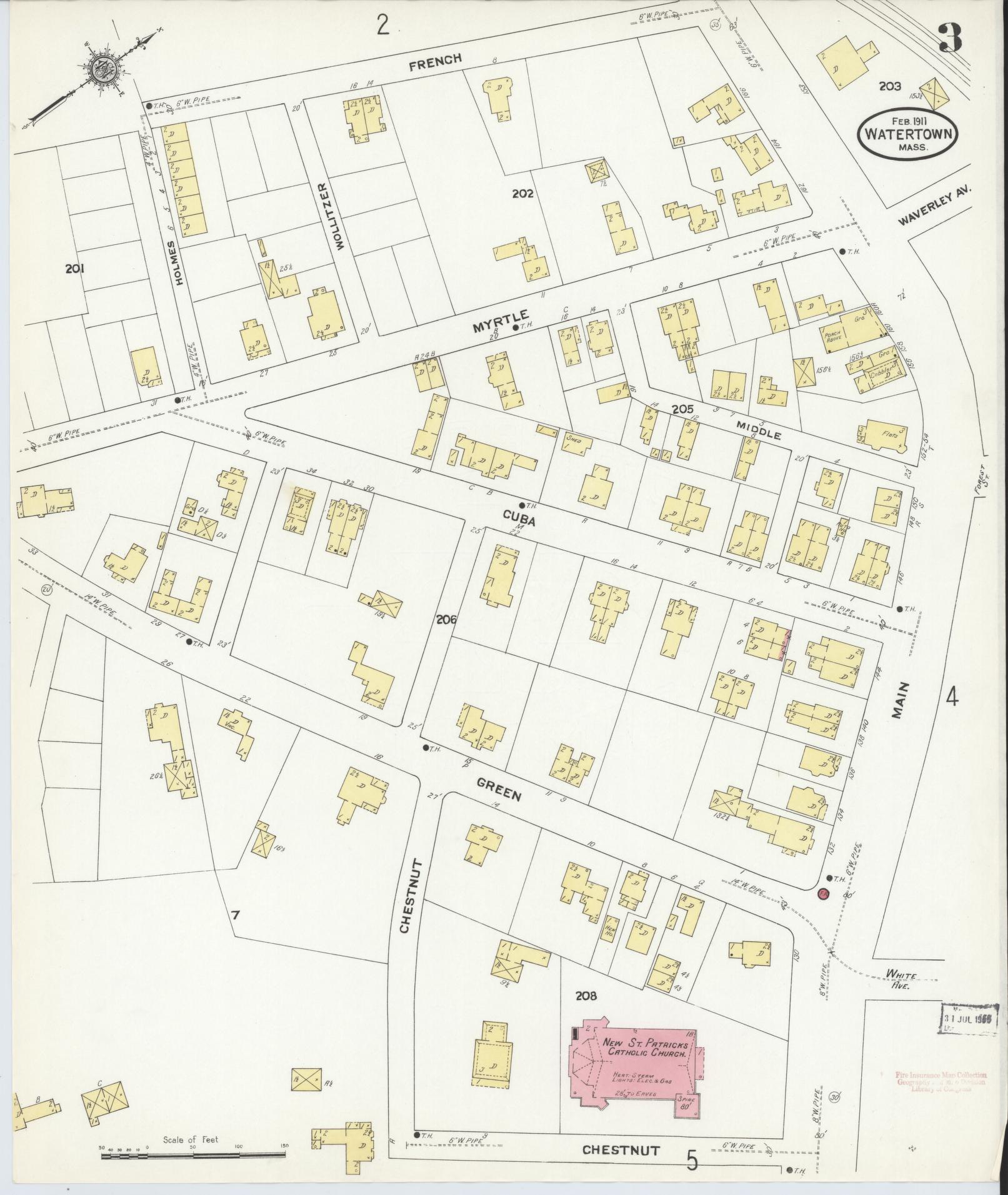 Sanborn Fire Insurance Map from Watertown, Middlesex County, Massachusetts (1911), Sheet #0003 - Complete Map Set gallery image, historic Sanborn map, vintage wall art, Massachusetts Massachusetts