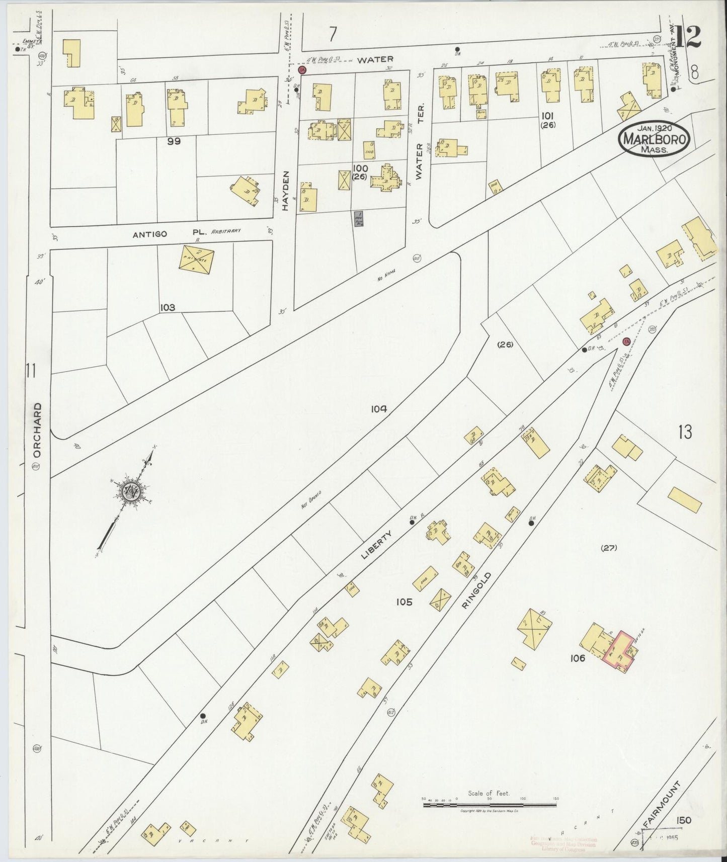 Sanborn Fire Insurance Map from Marlborough, Middlesex County, Massachusetts (1920), Sheet #0012 - Complete Map Set gallery image, historic Sanborn map, vintage wall art, Massachusetts Massachusetts