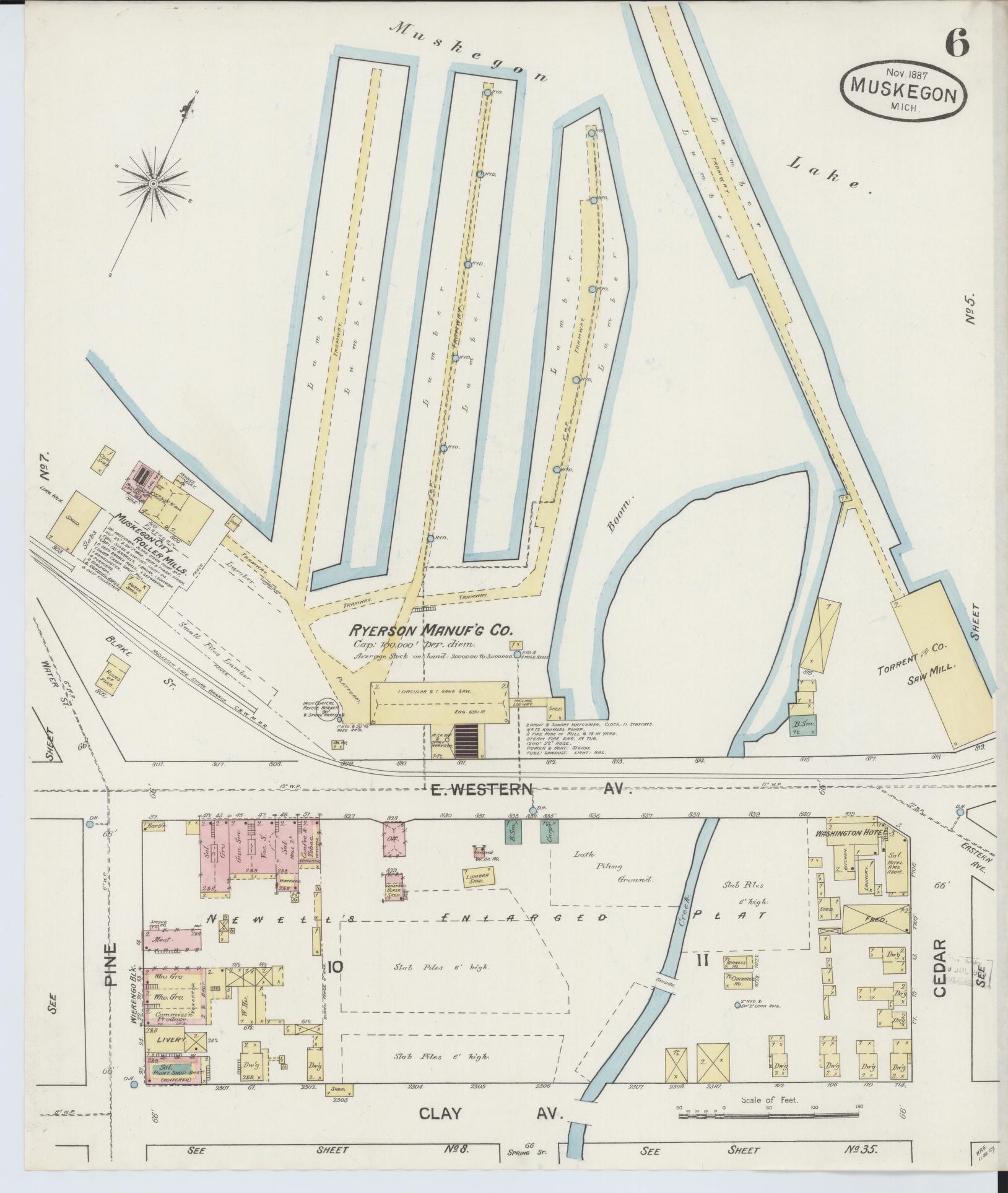 Sanborn Fire Insurance Map from Muskegon, Muskegon County, Michigan (1887), Sheet #0006 - Complete Map Set gallery image, historic Sanborn map, vintage wall art, Michigan Michigan