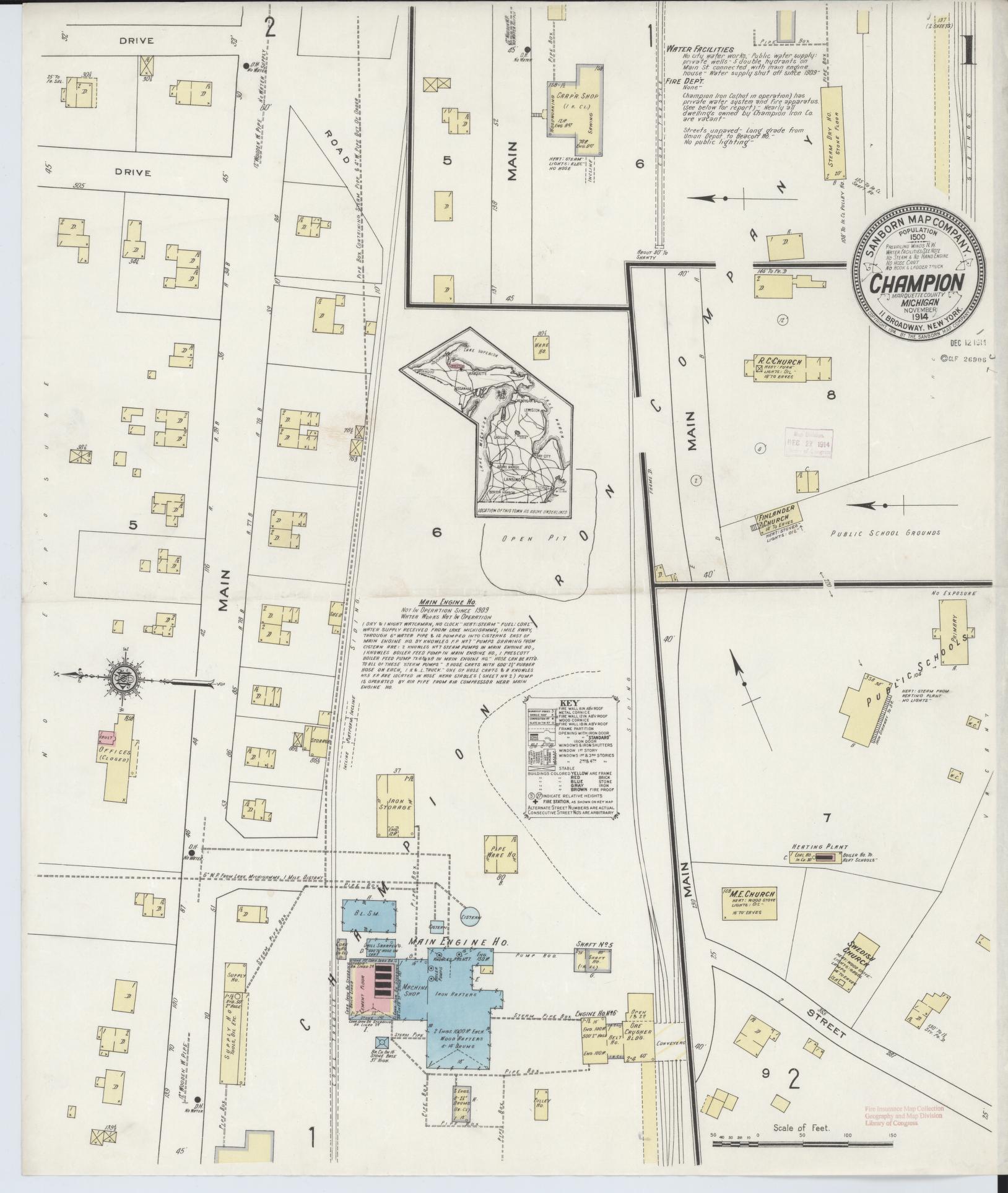 Sanborn Fire Insurance Map from Champion, Marquette County, Michigan. (1914) – Historic Sanborn Fire Insurance Map Print