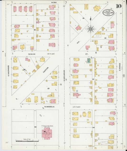Sanborn Fire Insurance Map from Fort Collins, Larimer County, Colorado (1906), Sheet #0010 - Historic Sanborn Fire Insurance Map Print, vintage old map wall art, antique decor, genealogy gift, Colorado Colorado map