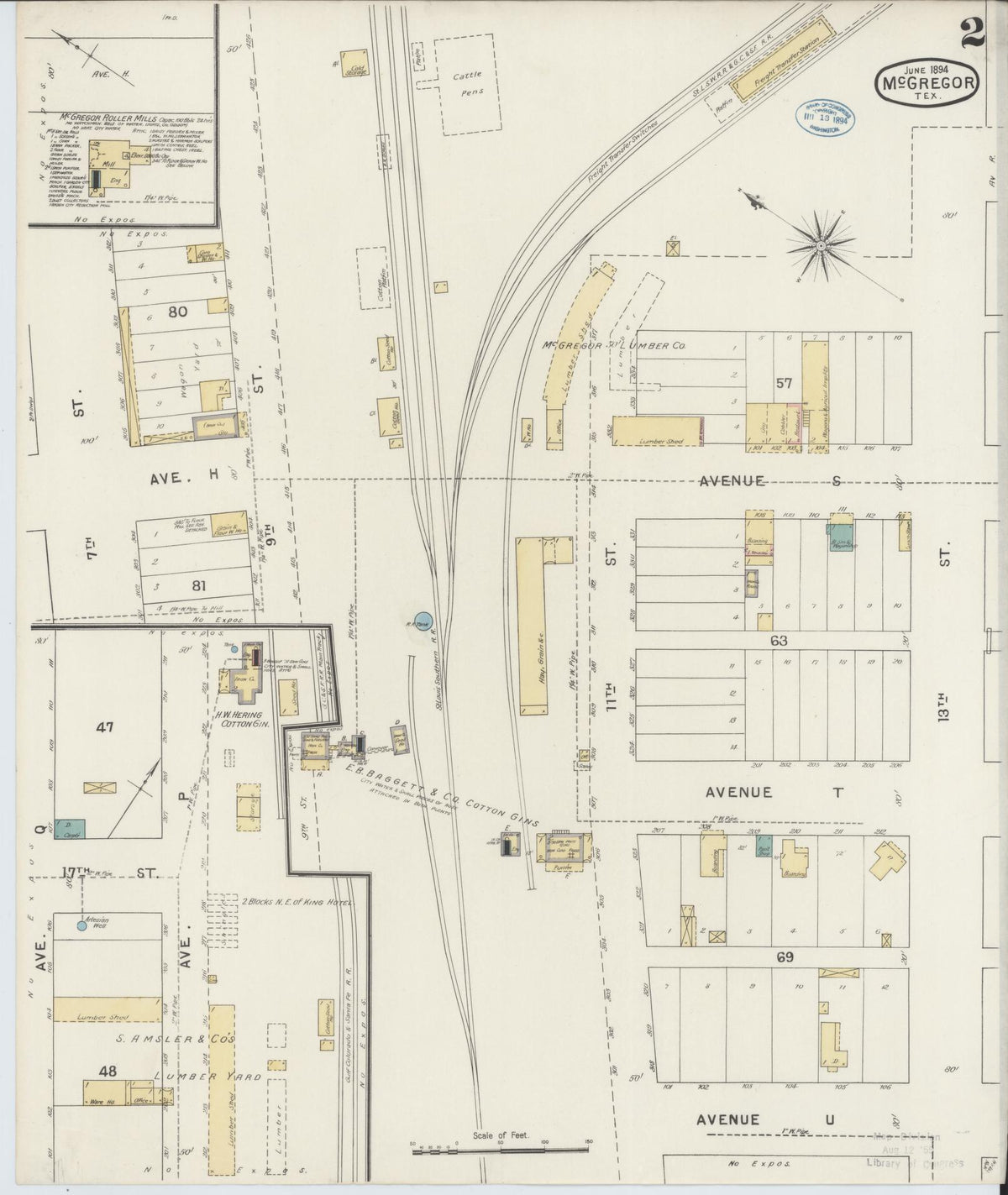 Sanborn Fire Insurance Map from McGregor, McLennan County, Texas (1894), Sheet #0002 - Complete Map Set gallery image, historic Sanborn map, vintage wall art, Texas Texas