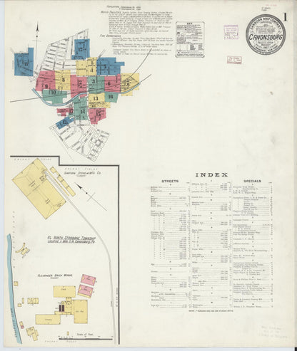 Sanborn Fire Insurance Map from Canonsburg, Washington County, Pennsylvania (1907), Sheet #0001 - Complete Map Set gallery image, historic Sanborn map, vintage wall art, Pennsylvania Pennsylvania